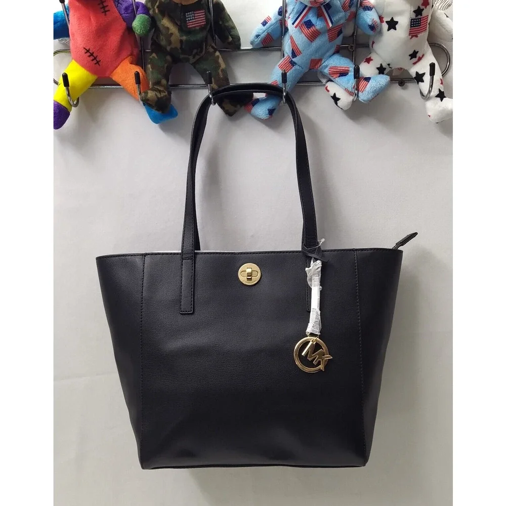 Michael Kors Rivington Black Leather Turnlock Double Handles Tote Bag - $278 - Picture 6 of 16